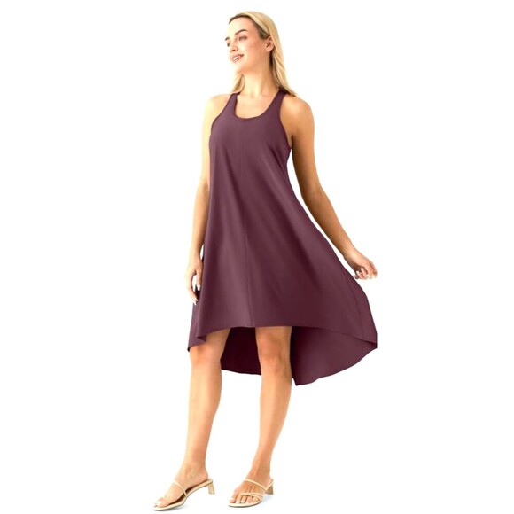 New Halara Backless Racerback Side Pocket High Low Midi Quick Dry Mauve Dress L - Picture 1 of 10